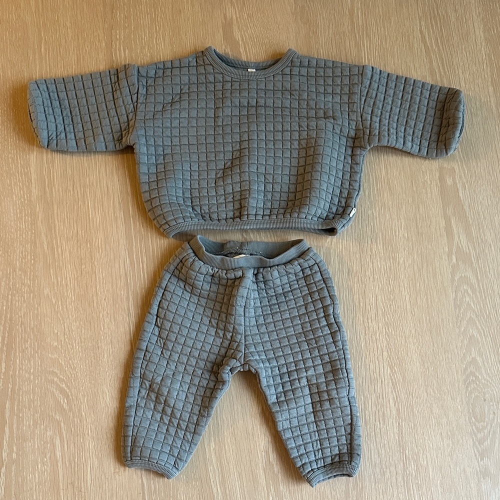 Quincy Mae Gray Quilted Baby Set